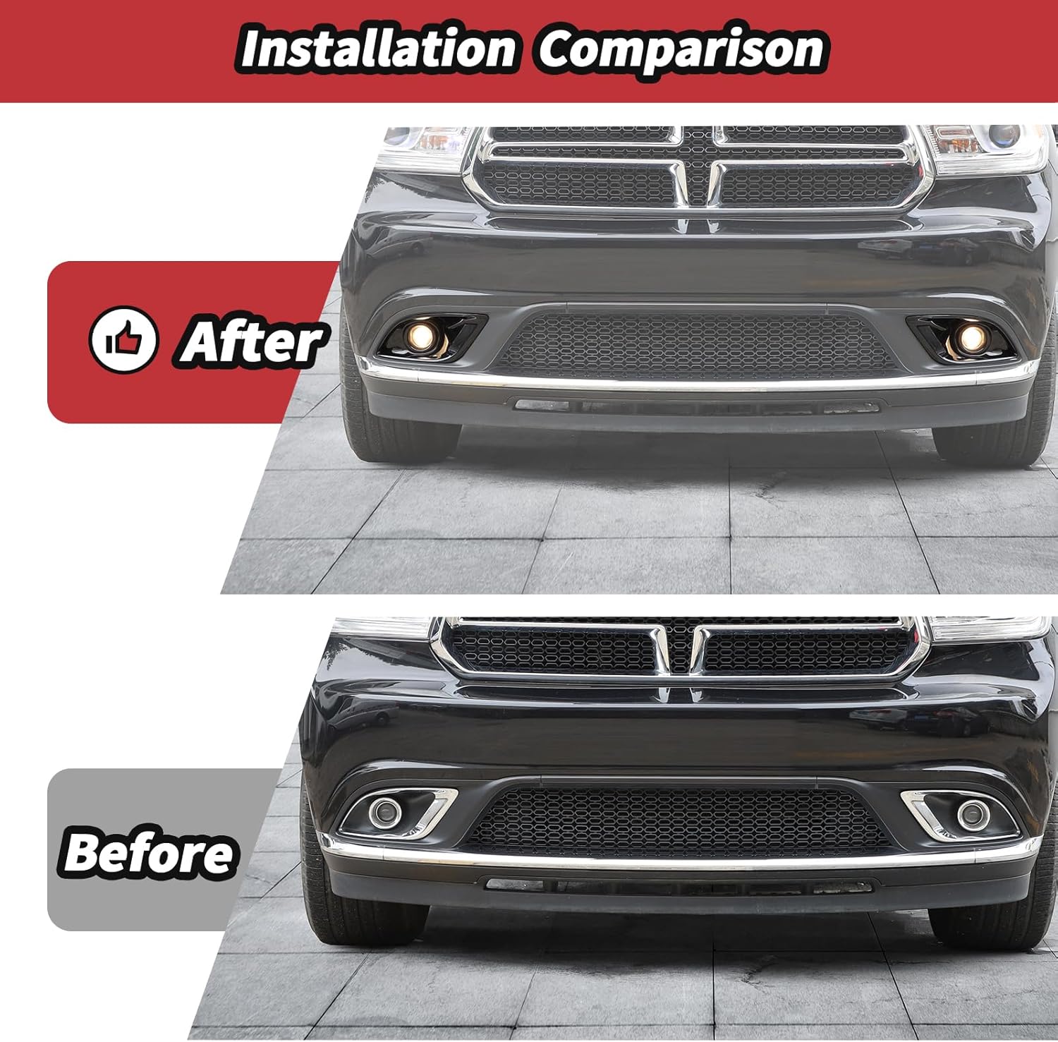 JeCar Black Front Fog Light Cover Trim Fit for Dodge Durango 2011-2020 Fog Light Bezel Trim (1Pair)
