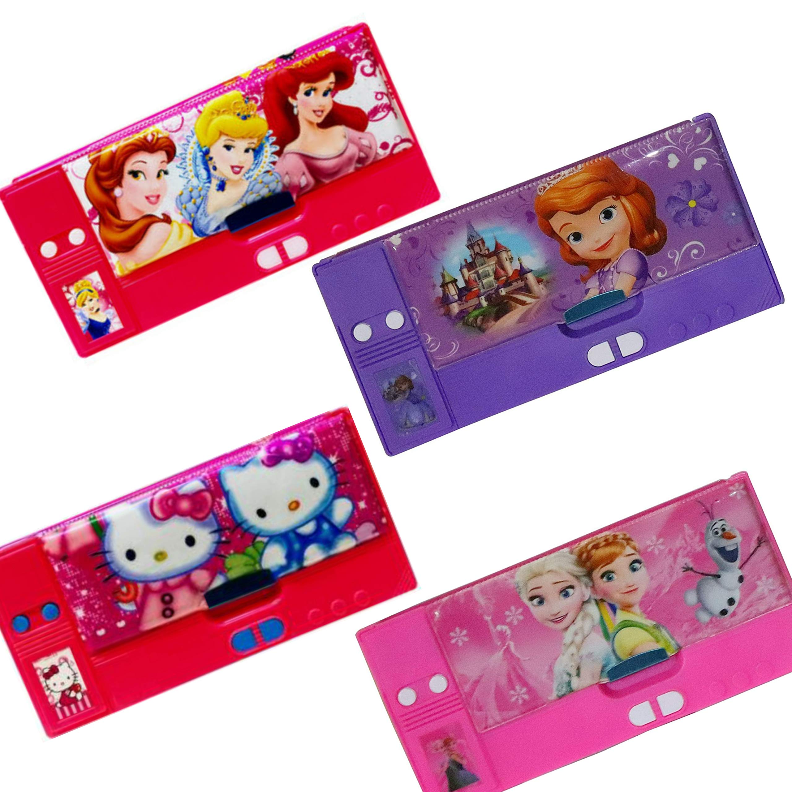 Prezzie Villa Pack of 1 Random Character Mini Jumbo Pencil Box Pencil Case Large Capacity with Integrated Sharpener for Girls (Assorted Design