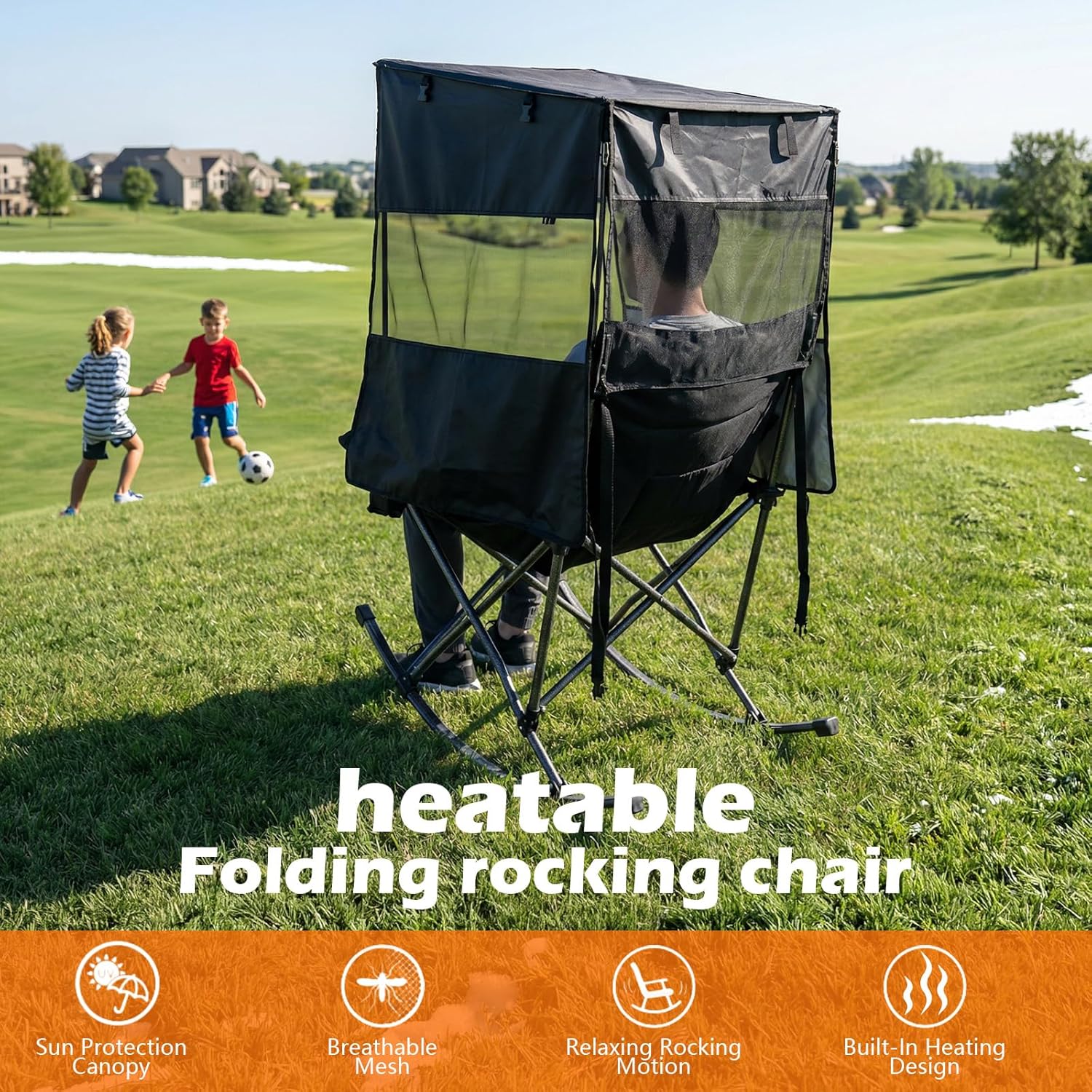 Nice C Heated Rocking Camping Chair with Canopy, XL Oversized Folding Rocker with Battery, Outdoor Umbrella Chairs with Shade, with Cup Holder, Cooler Bag, for Sports, Patio, Backyard (2 Pack)