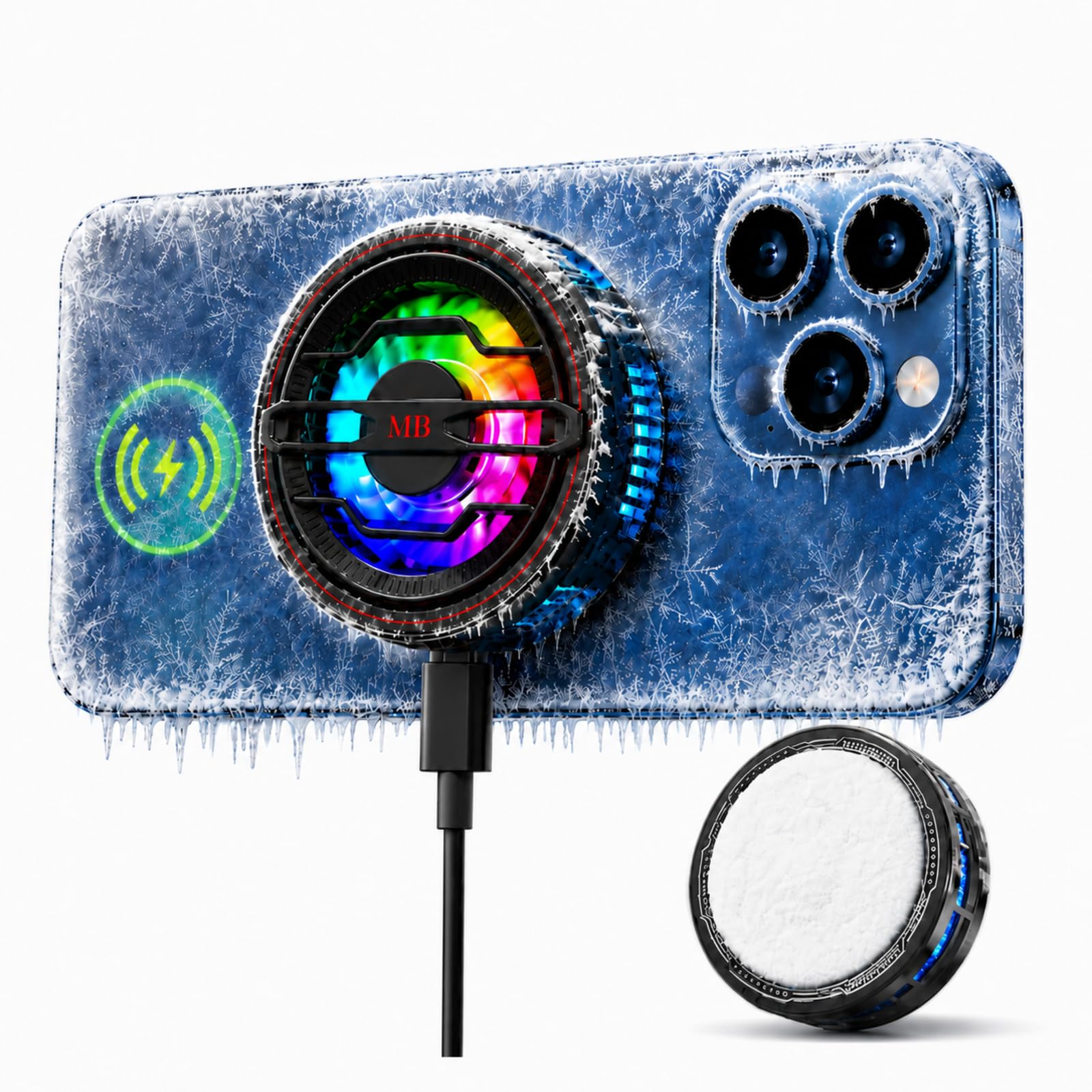 Refroidisseur magnétique pour téléphone portable, RVB, chargement sans fil