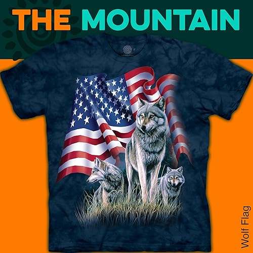Miniatura 8 de The Mountain Camiseta unisex con la bandera del lobo Premium, teñida a mano Camiseta patriótica de Estados Unidos