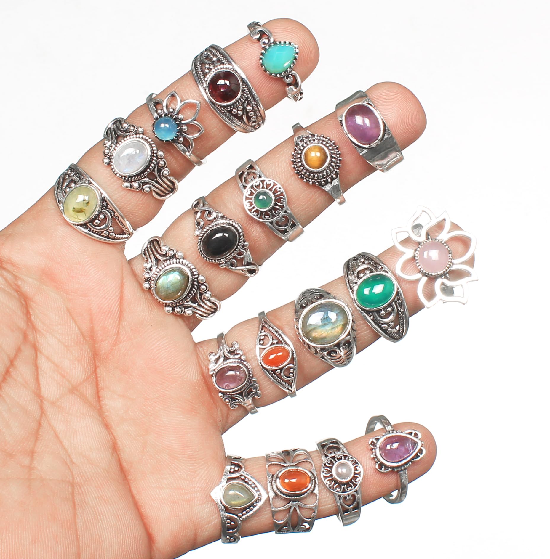 Silver Carats Wholesale Set Of Silver Plated Handmade Rings for Women Girls Stacking Vintage Midi Finger Rings Sizes 6-10 Rings (20 Rings) - Image 4