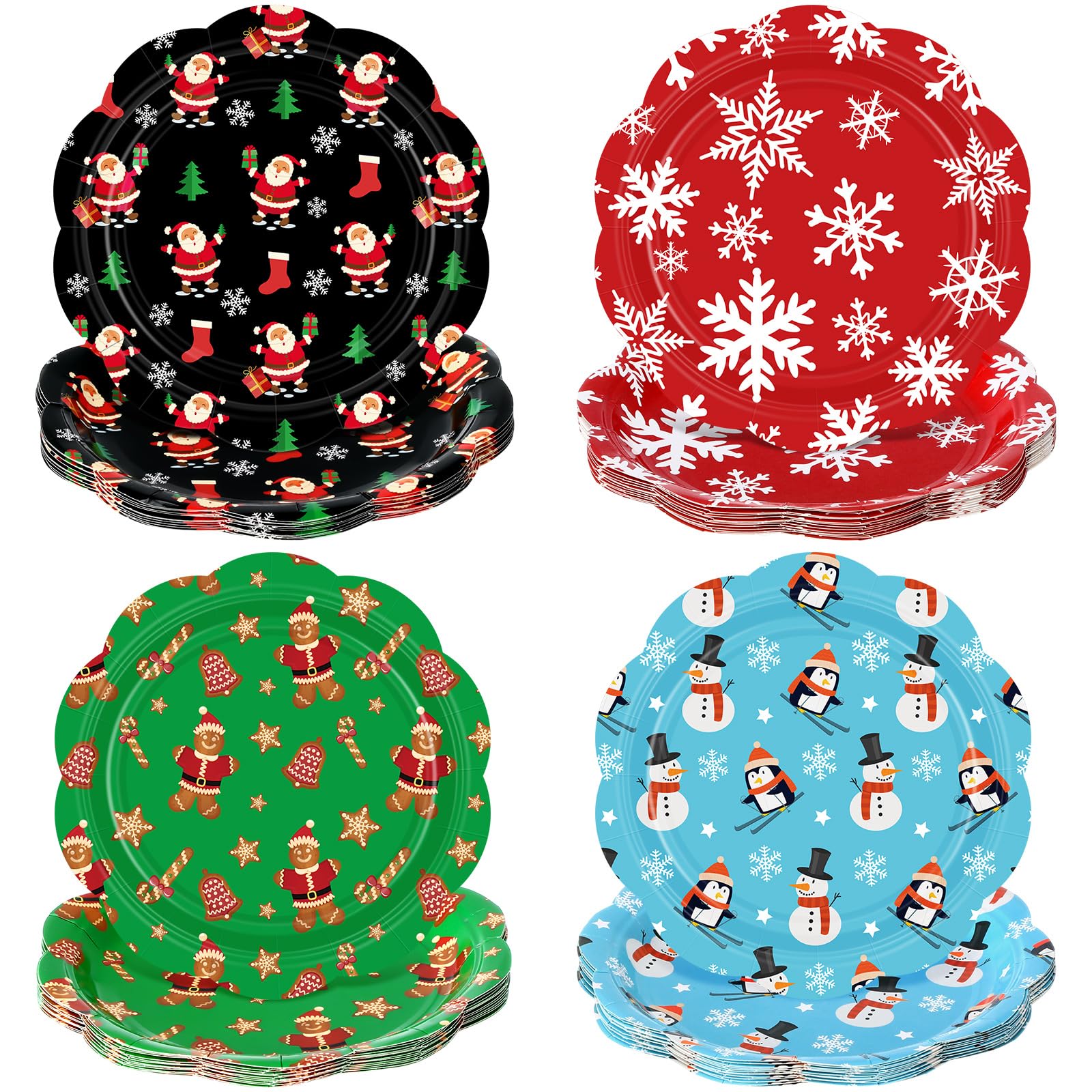 Pickmesh 60 platos de papel de Navidad de 7 pulgadas, platos desechables de copo de nieve de Papá Noel, platos de postre, vajilla de Navidad, decoración de fiesta para fiestas de Navidad