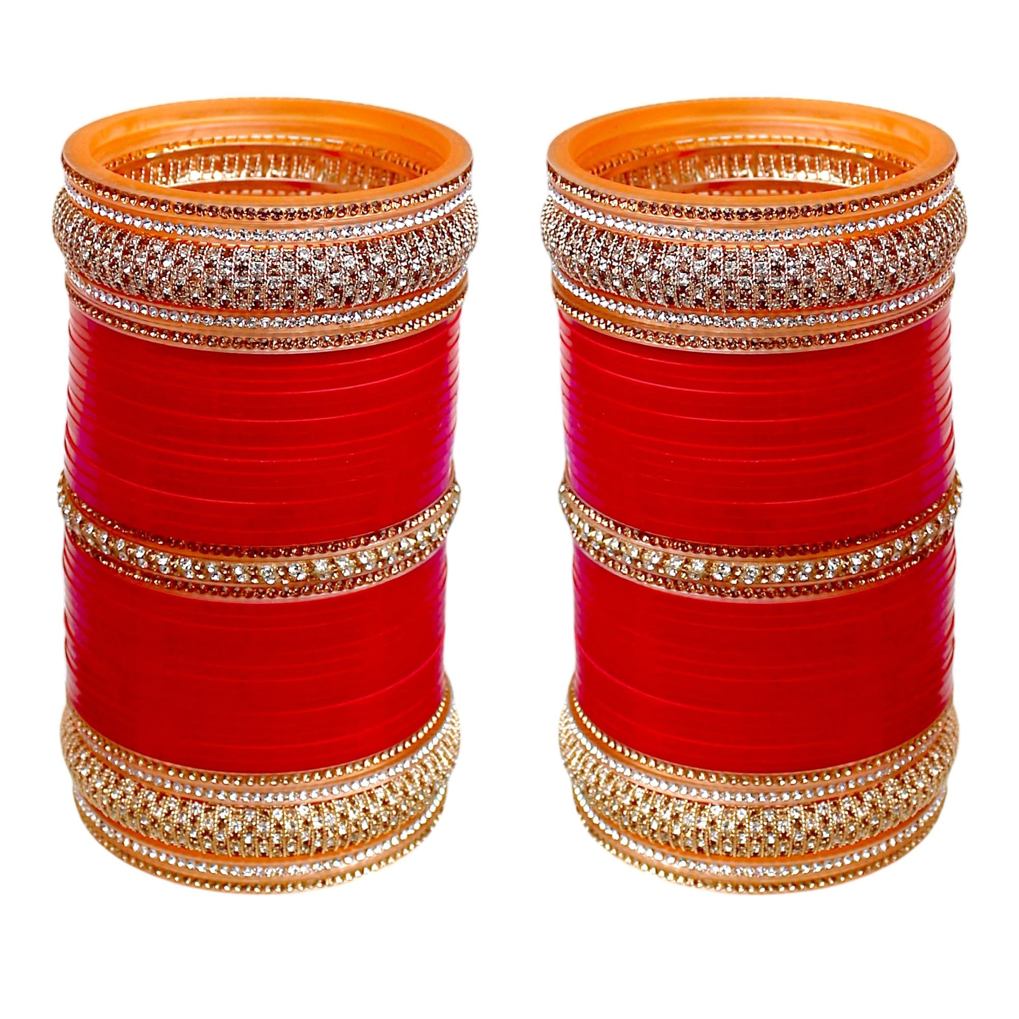 Lucky JewelleryBridal Bangle Set Dhanteras/Diwali/Bhai Dooj Collection Punjabi Chuda Designer Golden Stone Red Color Chura Wedding Choora For Women (2072-M1C1-LOVESEERET-R)