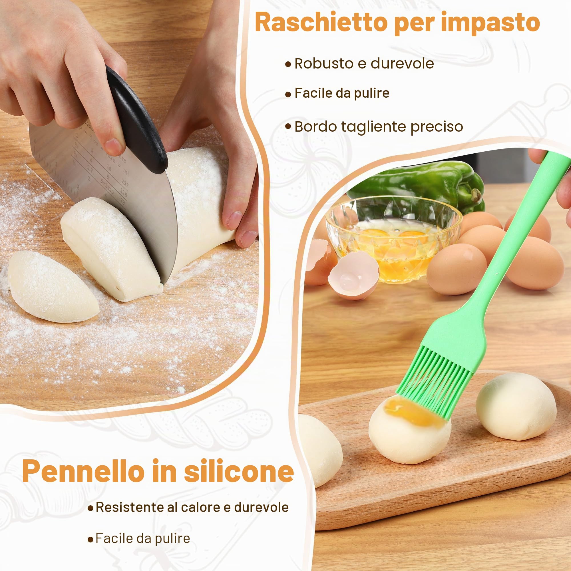 Cestino da Lievitazione per Pane, Cesto Lievitazione Pane in Rattan Naturale, Cestini Pane Rotondo da 23 cm e Ovale da 25 cm, Banneton per Kit Pane con panno lievitazione e Taglierino Pane