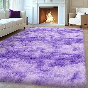 8x10 Area Rugs for Living Room, Large Fluffy Rugs for Bedroom, Soft Carpet Shag Kids Room Rug, Non-Slip Fuzzy Rugs Indoor (Purple TieDyed, 8ft x 10ft)