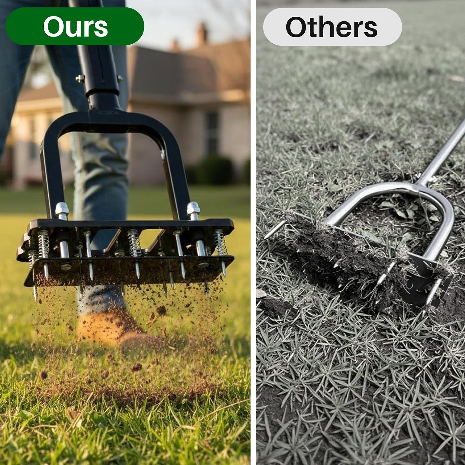 Lawn Aerator Spike Tool with 15 Iron Spikes & 6-Spring, Dual-Layer Self-Cleaning Design, Thickened Support Rod, Plastic Non-Slip Shell, Effortless Soil Loosening & Yard Aeration