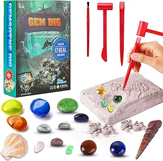Gemstones Dig Kit for Kids, Dig It Up 17 Gems Crystals Rocks Education Science Experiments Excavation Discovery Toys Gifts, Stem Activities Surprise Geographic Game for 4 6 8 12 Girls Boys Birthday
