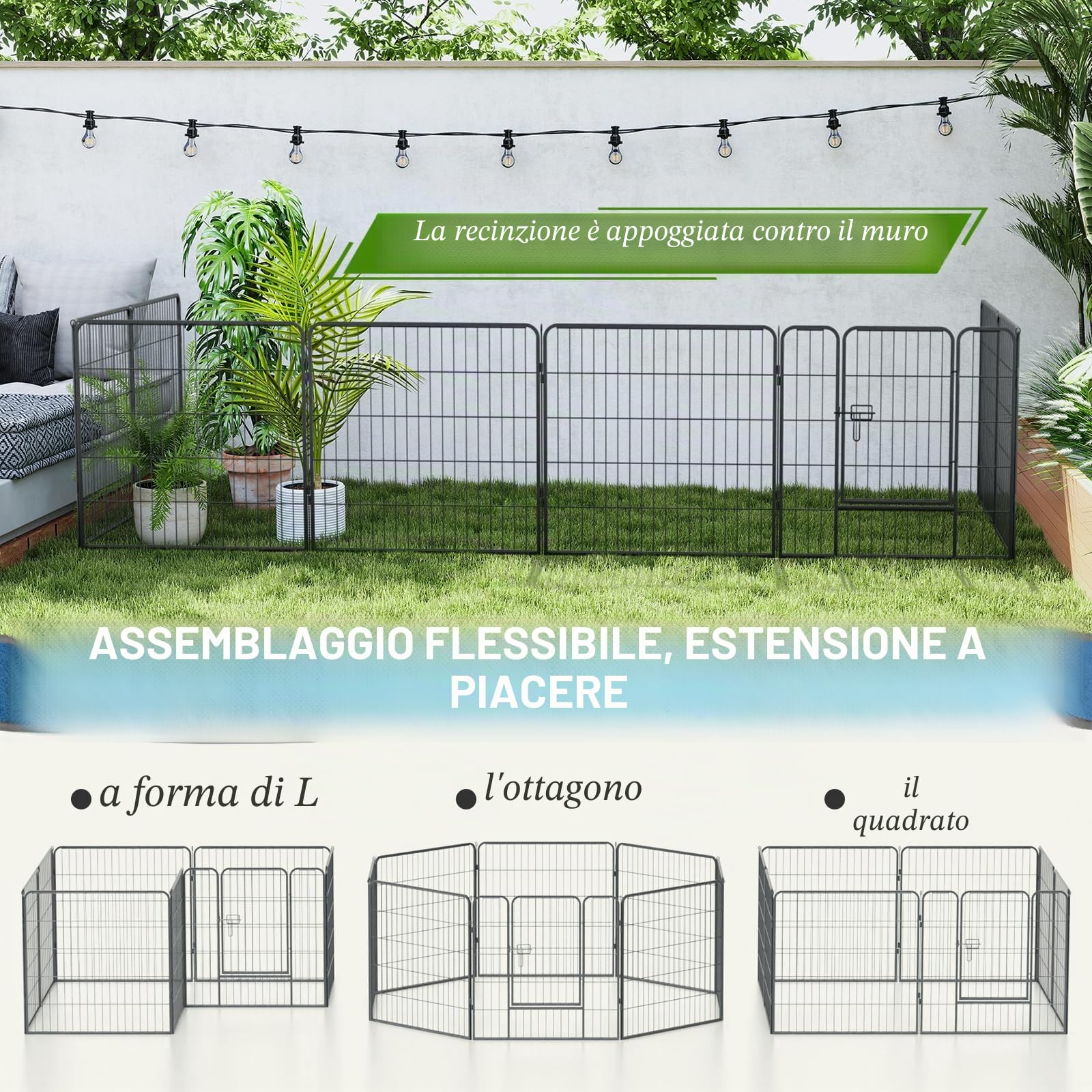 Recinti Cani Parco Recinto per Cani Da Interno Ed Esterno Recinzione per Animali Domestici Con 8 Pannelli Di Metallo, Box per Cani, Gatti E Conigli, 80 X 80 cm
