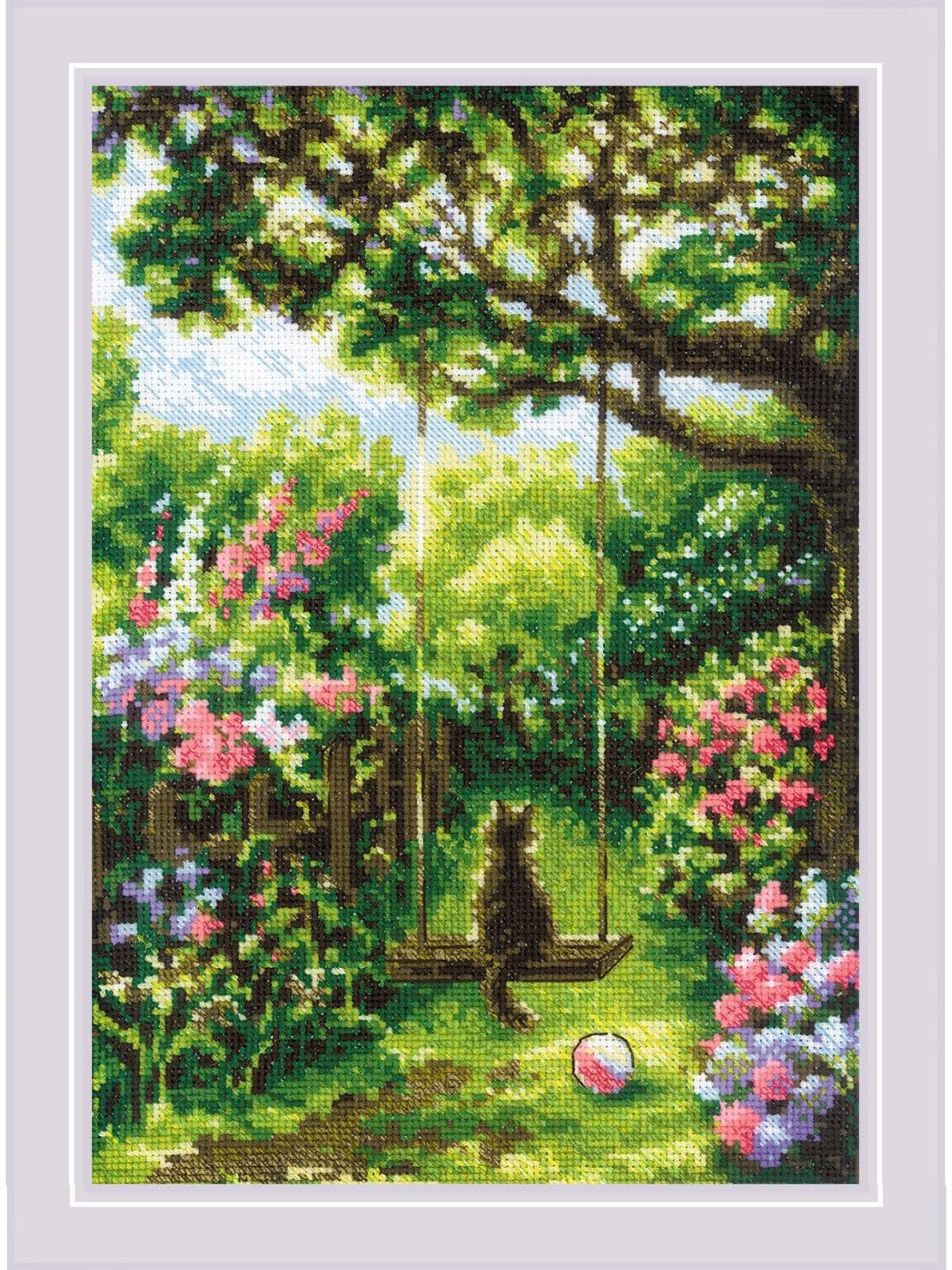 RIOLIS - Altalena da giardino 2114, Punto croce 21x30, Punto croce kit da ricamare, Disegni da ricamare, Embroidery kit, Kit ricamo punto croce