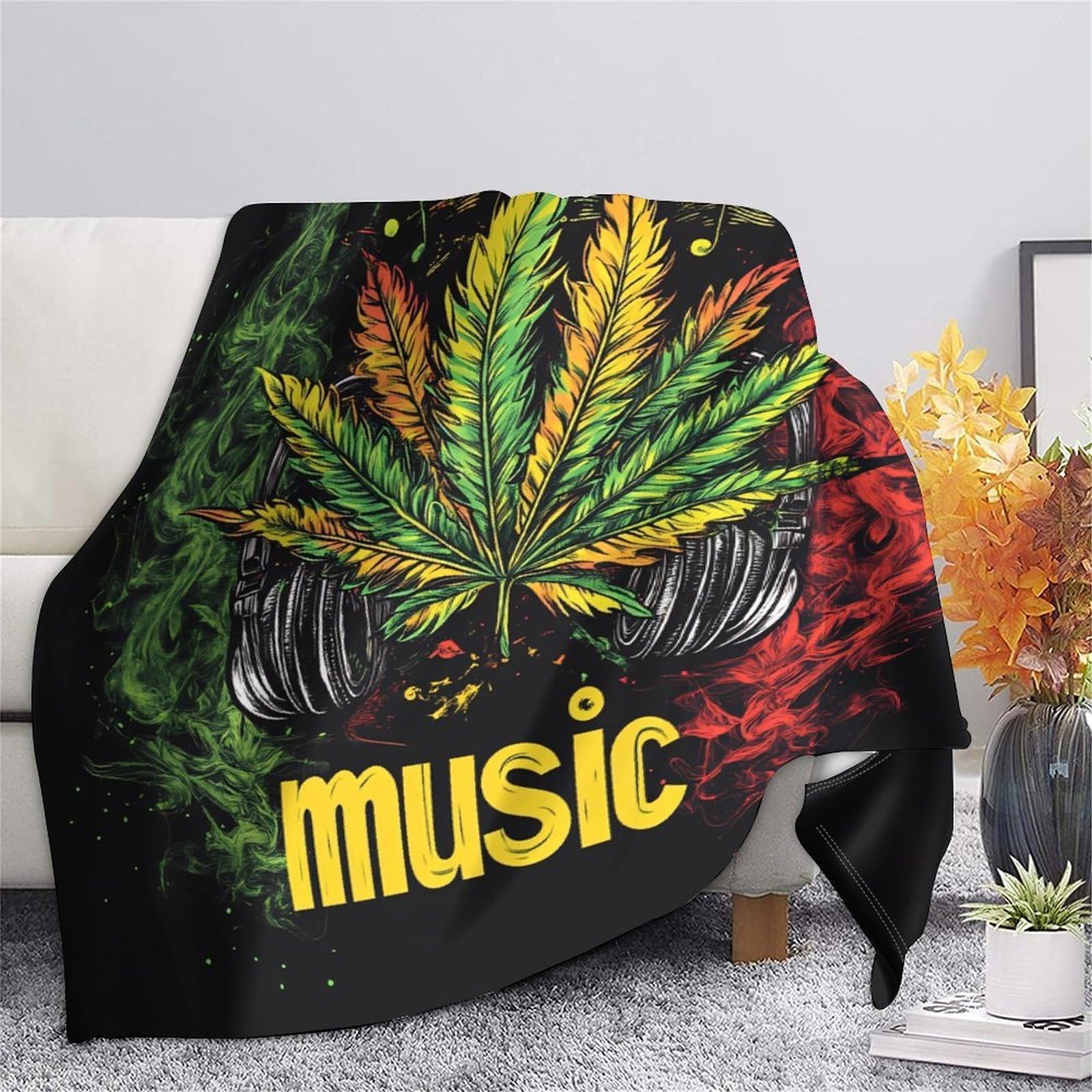 Coperta Stile Musica Reggae 3D Stampata Microfibra Arredo Casa Plaid Rasta per Divano Letto Adulto Regalo 80×90(200x230cm)