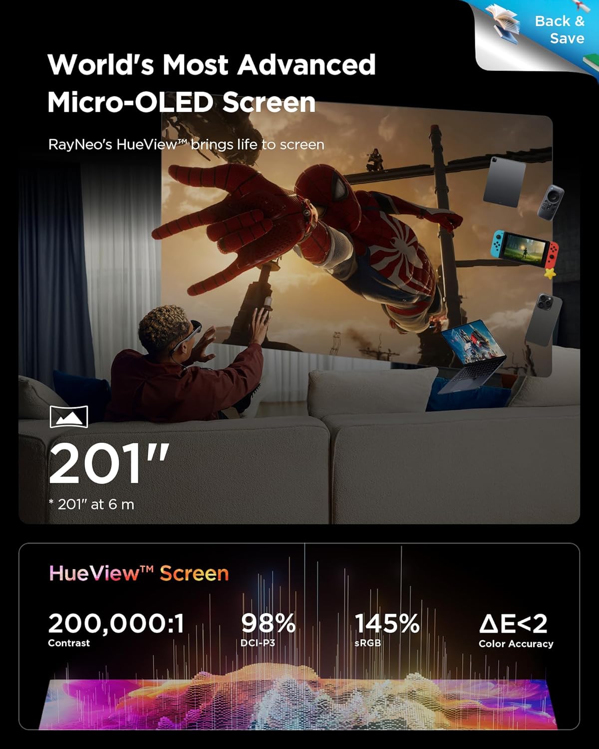 RayNeo Air 3s Glasses and Joydock Bundle: Experience 201" Mega Screen with 650 Nits Brightness