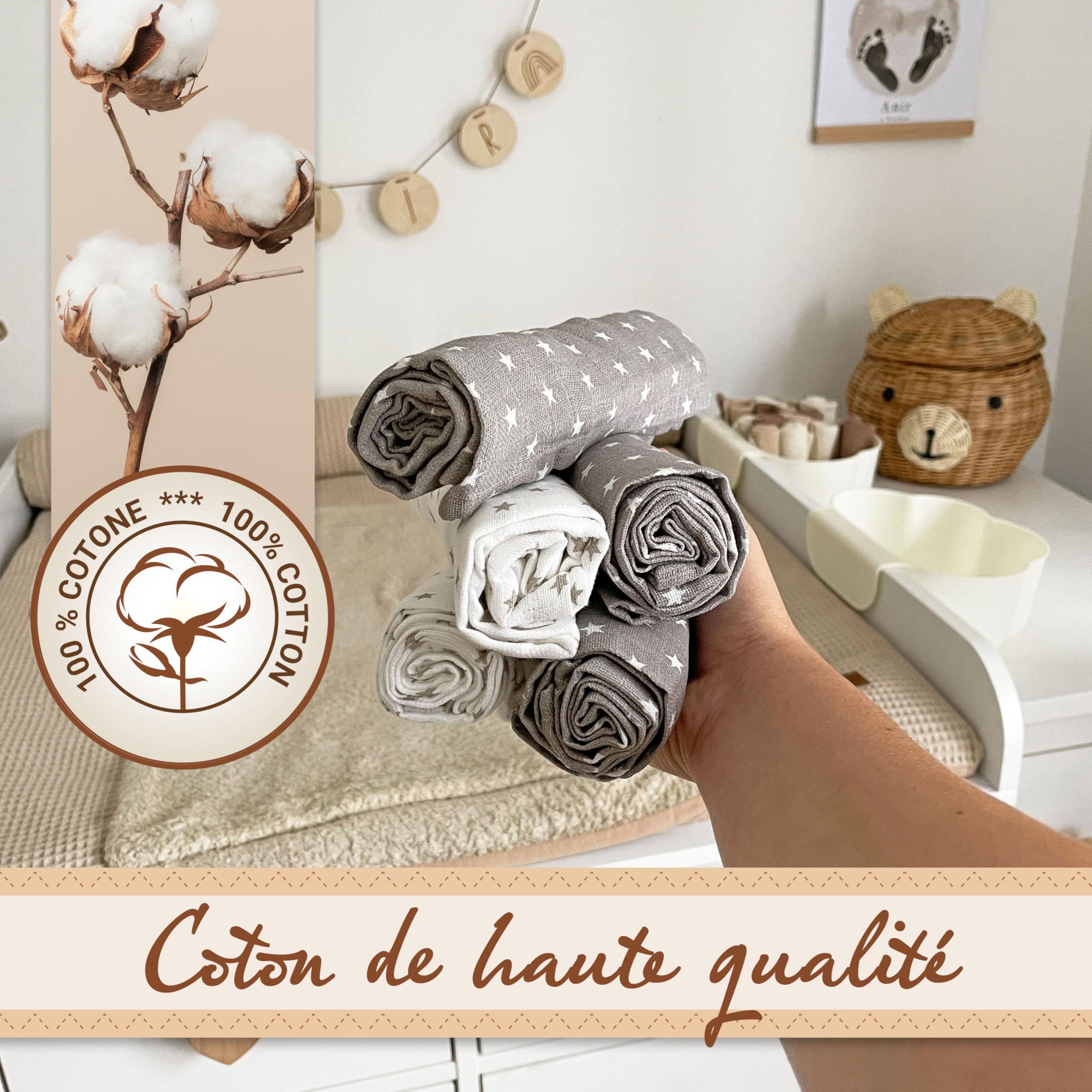 ZOLLNER Set de 10 Bébe Mousseline, 80x80 cm, sans boîte Cadeau, Multicolore