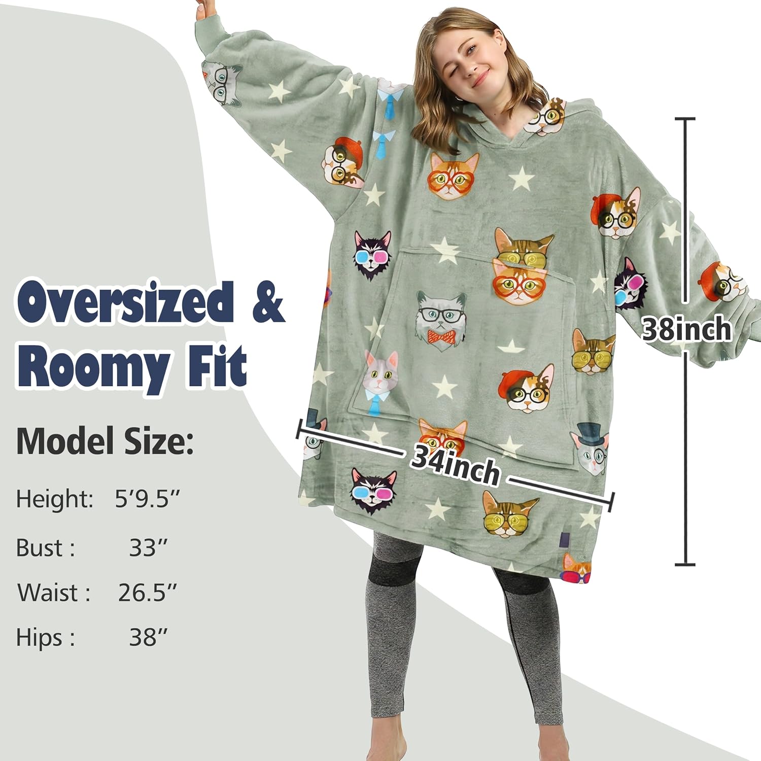 Catalonia Oversized Blanket Hoodie, 80's Cat Dog Fleece Wearable Blanket | Perfect for Gaming, Movie Nights, Reading & Relaxing at Home, A Cozy Gift for Adults, Men, Women, Family & Friends