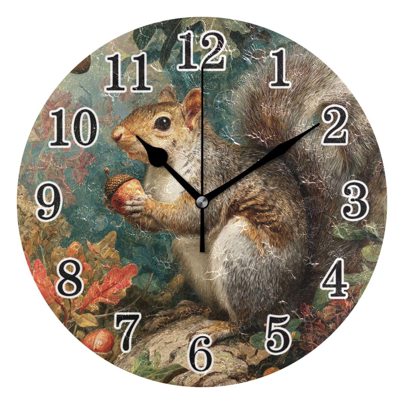 Pendule murale écureuil pour salon et école ambiance d'automne