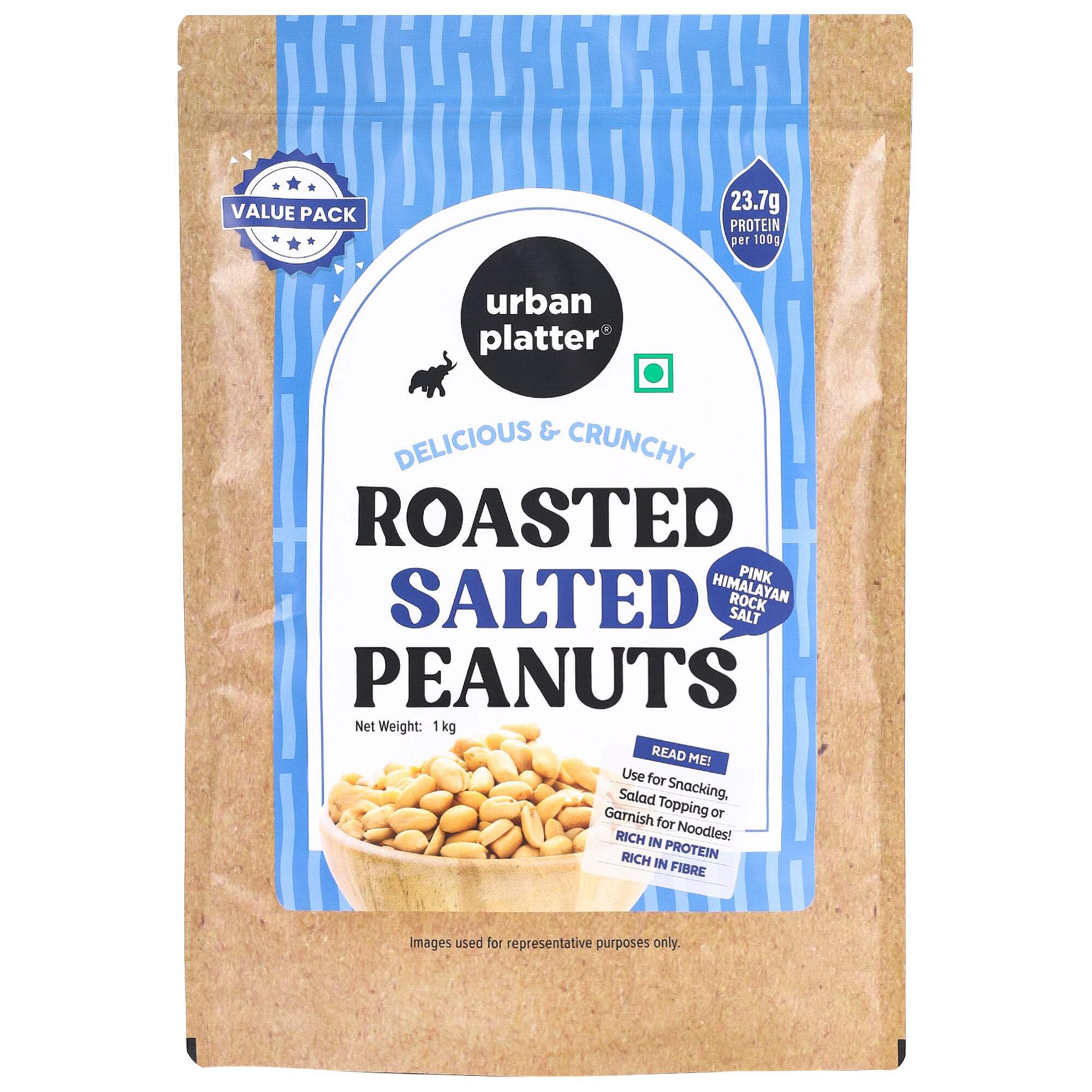 Roasted Salted Peanuts, 1Kg [Grade A Peanuts, Groundnut, Singdana, Skin Removed, Vacuum Packed, Fresh, Product of Bharuch]