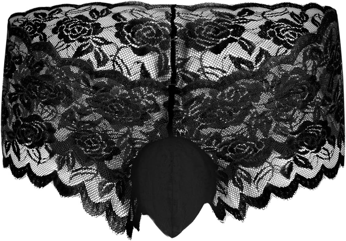 IWEMEK Sexy Mens Lingerie Silky Lace Briefs Sissy Pouch Crossdress Panties Bikini Sexy for Men Babydoll G-String See-through Garter Thong Underwear Nightwear