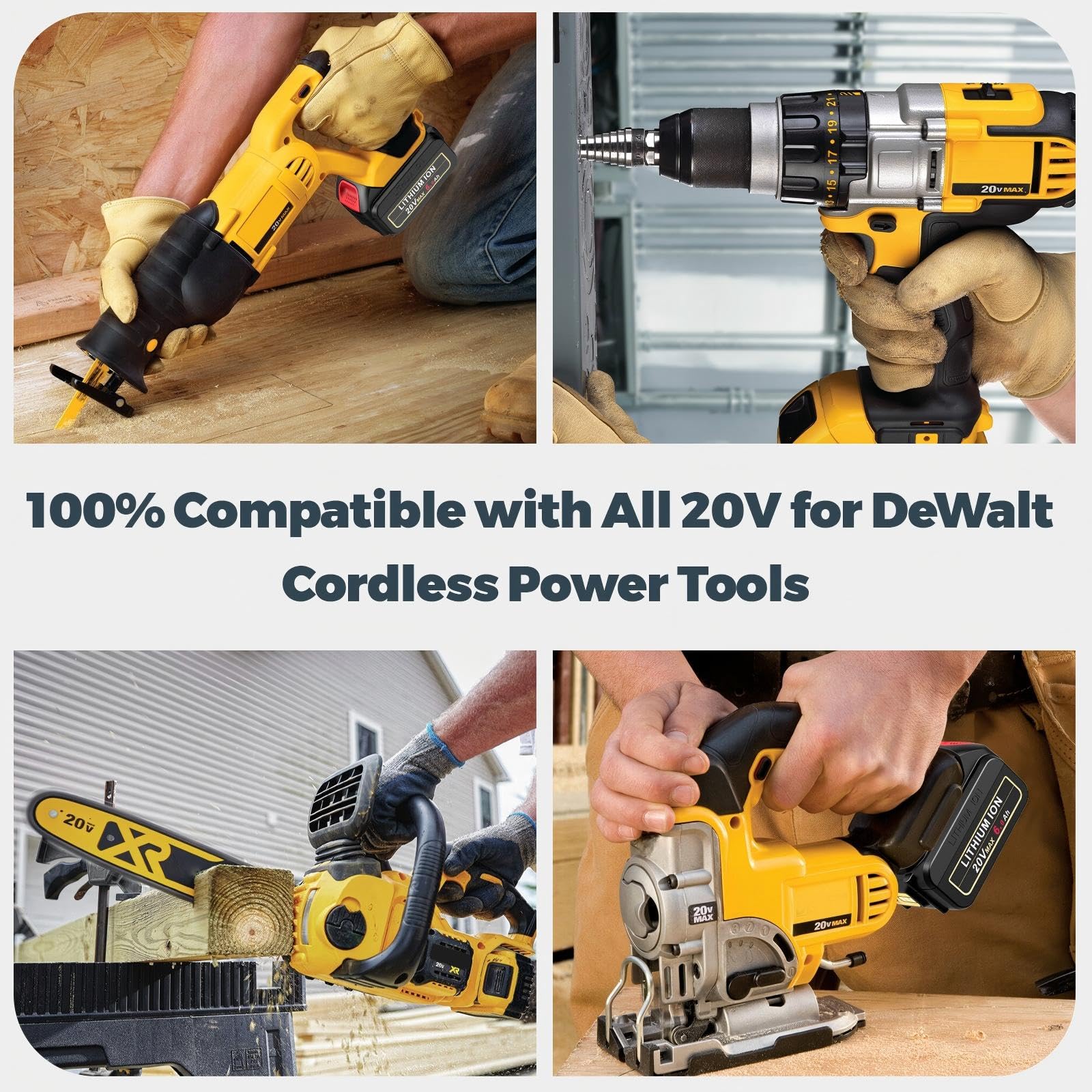PENGJBATTER Paquete de 4 baterías de repuesto de 20 V 6.0 Ah para batería Dewalt de 20 V con cargador DCB102 de doble puerto de 20 V, batería de 20 V 6.0 Ah con cargador de 20 V compatible con