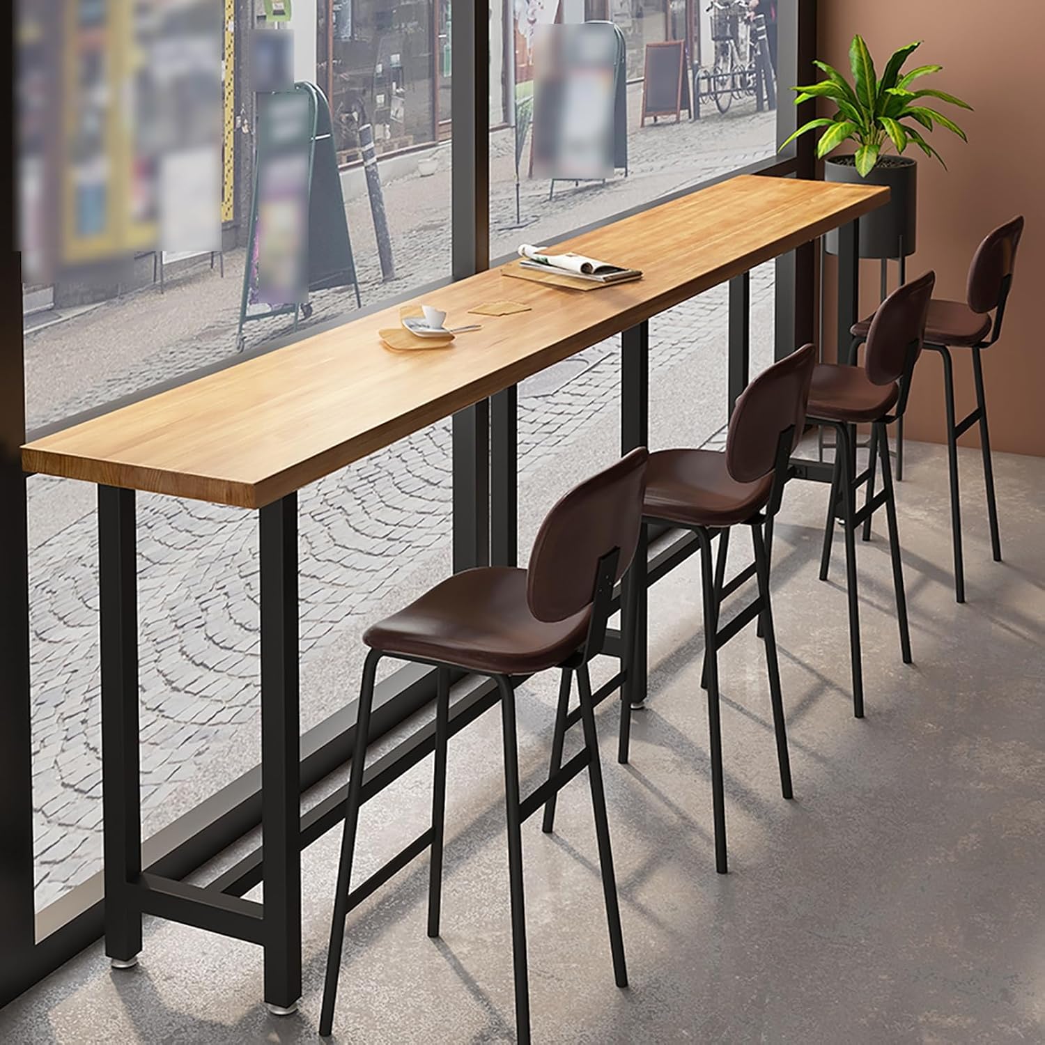 Narrow and Long Bar Table Commercial Solid Wood Long High-Foot Table Counter Height Table Home Window Side Wall Narrow Table Suitable Bars Milk Tea Shops Living Rooms Balconies Without Stool