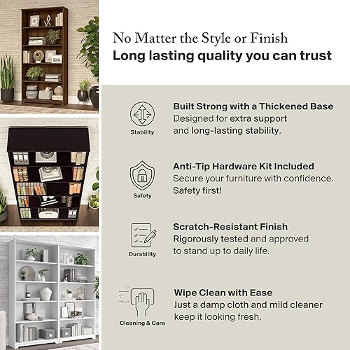 Miniatura 6 de Bush Furniture - Estantería alta de 5 estantes, estantería abierta grande, armario resistente para sala de estar u oficina en casa, colección Cabot,