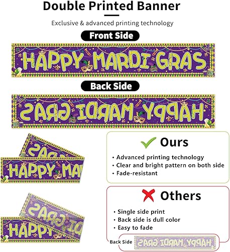 Miniatura 4 de Probsin Cartel de Mardi Gras de 120 x 20 pulgadas, decoración para patio, decoración de Nueva Orleans, suministros para fiestas de máscaras, corona