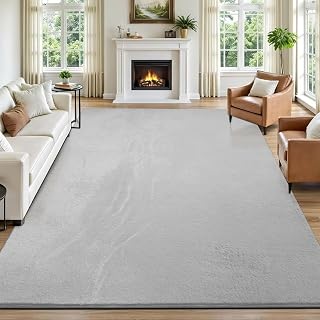 SHACOS Teppich Wohnzimmer 160x230 cm Kurzflor Teppich Schlafzimmer Kunstfell Weich Flauschig Wohnzimmerteppich Waschbare Teppiche Groß Modern rutschfest, Felloptik, Silbergrau