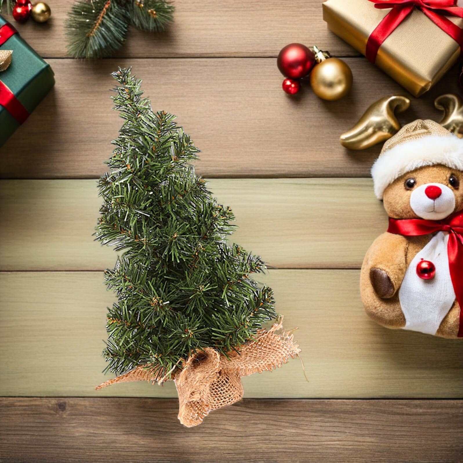 6 Mini Alberi di Natale Artificiali da Tavolo con Base in Tela di Iuta Mini Alberi da Scrivania Decorativi per Feste Ambienti Interni e Progetti Creativi 30 CM