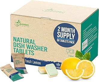 Natural Dishwasher Detergent Tablets - Plant Based Alternative Refill Pack Dishwashing Tabs - Eco-Friendly And Plastic Free Way To Cleaner Dishes - 30/60/90 Refills Dish Washer Soap Pods (60 Pack)