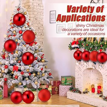 Wettarn 6 Pcs Extra Large Christmas Ball Ornaments 8'' Shatterproof, Red