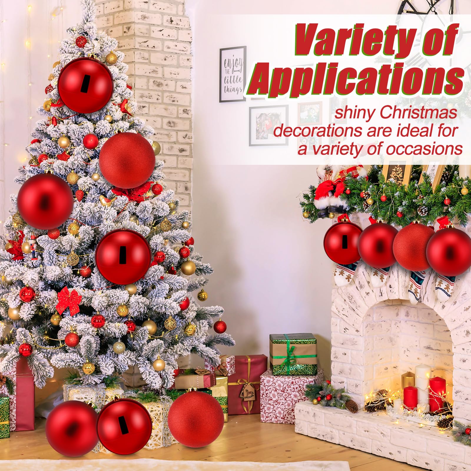 Wettarn Extra große Weihnachtskugel-Ornamente, 200 mm, übergroße, bruchsichere Kunststoff-Weihnachtskugel, hängende Dekorationen für Urlaub, Weihnachtsbaum, Outdoor-Party-Dekorationen, Rot, 6 Stück