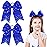 2 Packs Jumbo Cheerleading Bow 8 Inch Large Cheer Hair Bows with Ponytail Holder for Teen Girls Softball Outfit Uniform(Sequin Blue)