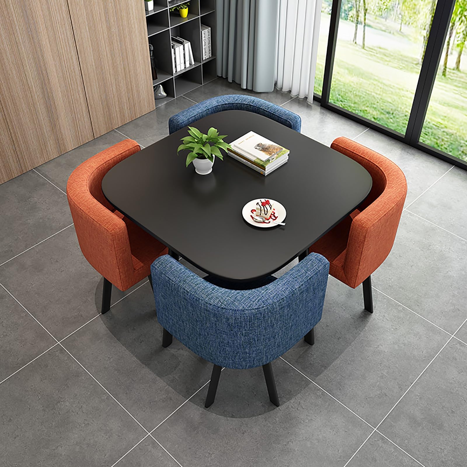 Round Dining Table Set for 4 with Marble Top and Chairs Office Reception Desk and Chair Set Suitable for Lounge Living Room Modern Furniture Dining Set,Double Spell-Square-Fabric