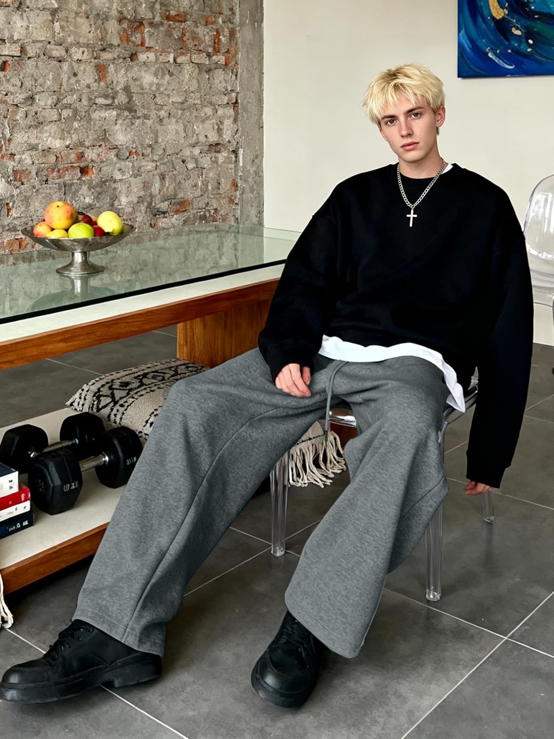 Tapata Men's Regular/Long/Tall Fleece Lined Baggy Sweatpants Wide Leg Thermal Casual Lounge Sweat Pants with Pockets - Image 3