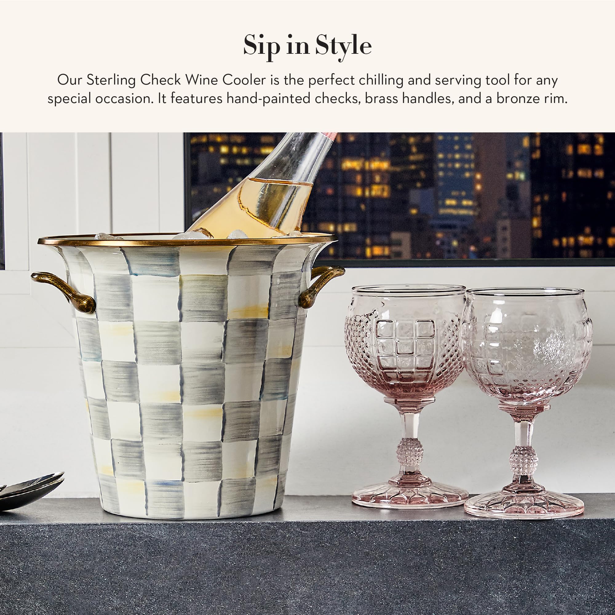 MACKENZIE-CHILDS Enamel Wine Cooler, Gray-and-White Sterling Check — Amazon image 2
