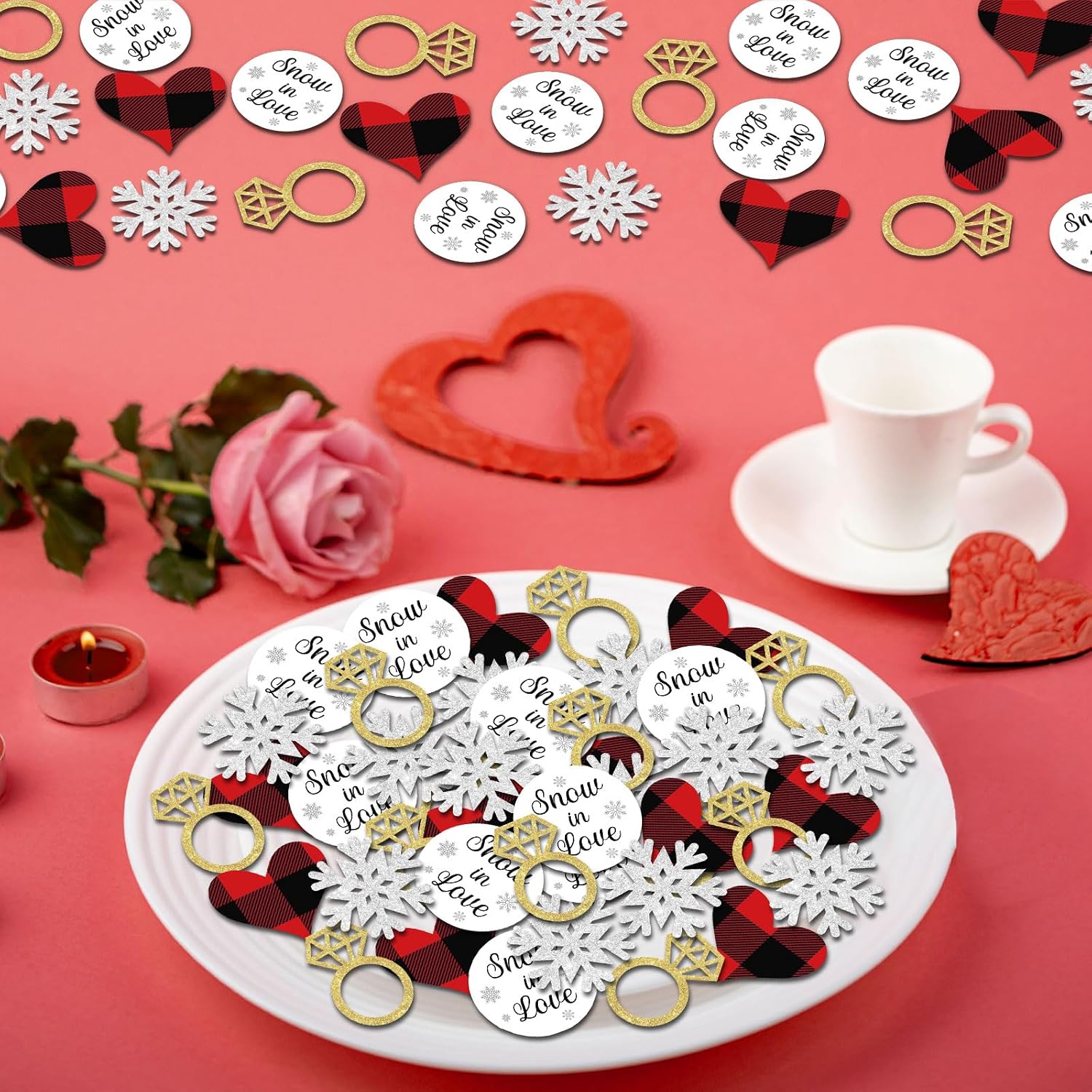 Winter Snow In Love Confetti Winter Themed Bridal Shower Decorations Winter Snowflakes Table Decorations Snowflakes Heart Diomand Ring Confetti for Bridal Shower Winter Bachelorette Party