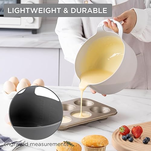 Vista 42 de COOK WITH COLOR Nesting - Juego de cuencos de plástico para mezclar con boquillas y asas, color rosa, 4 piezas antideslizantes