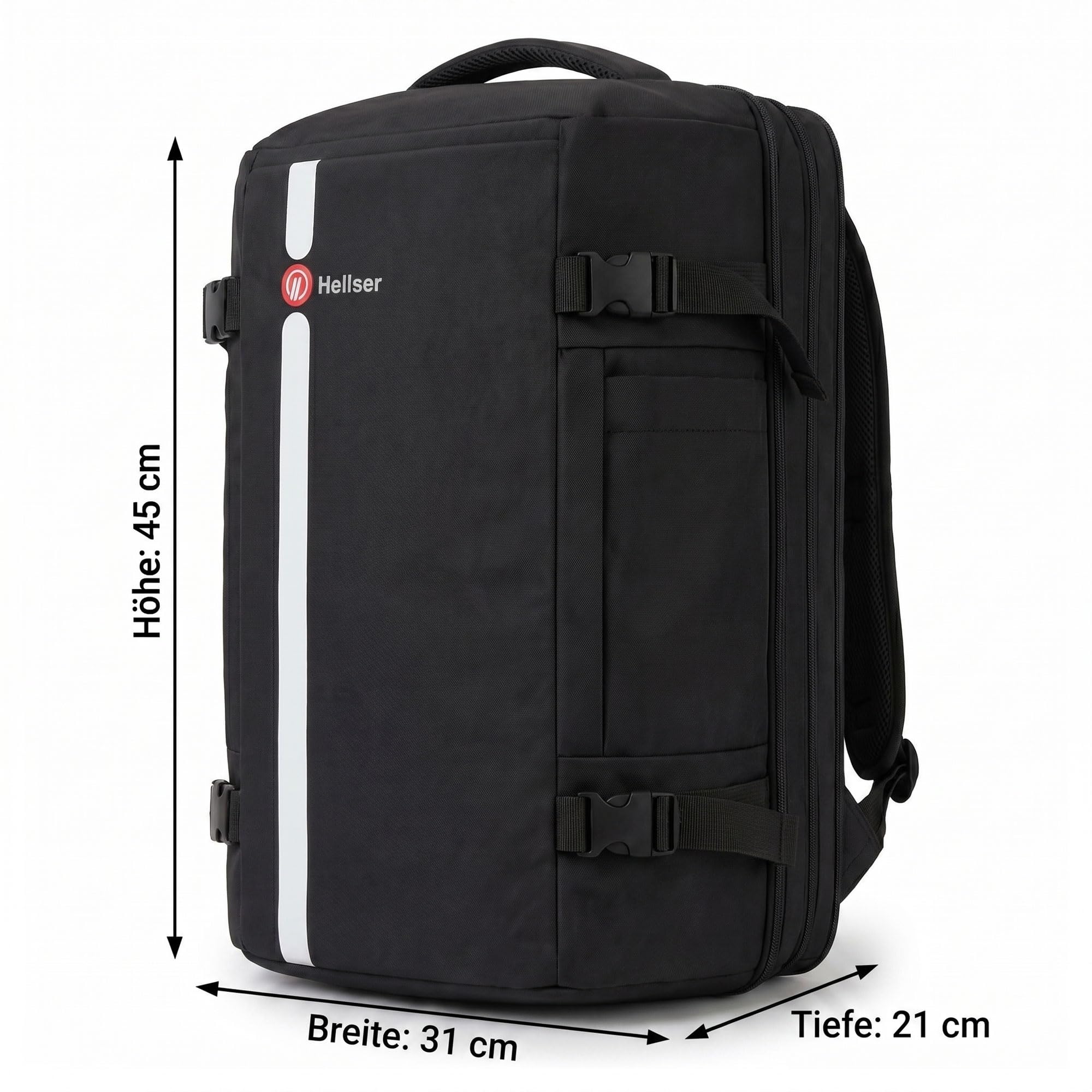 HELLSER Reiserucksack Handgepäck 30L mit 17 Zoll Laptopfach – 2in1 Laptoprucksack & Reisetasche – Erweiterbar, Anti-Diebstahl-Fach, Koffergurt - 45x31x21cm Damen & Herren, Schwarz