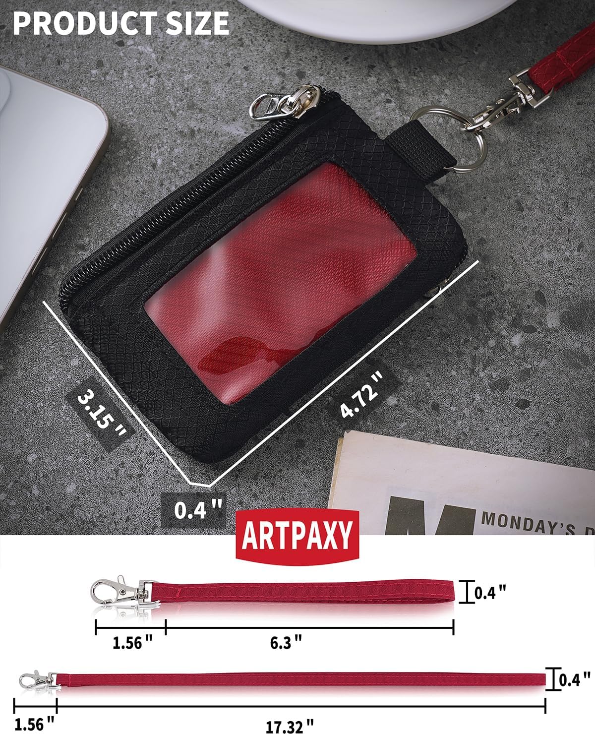 Minimalist Wallet For Mens Womens, Keychain RFID Blocking Zipper Small Wallet with ID Window 2 Lanyards,Water Resistant Travel Cash Card Coin Case Boys Girls - Image 3