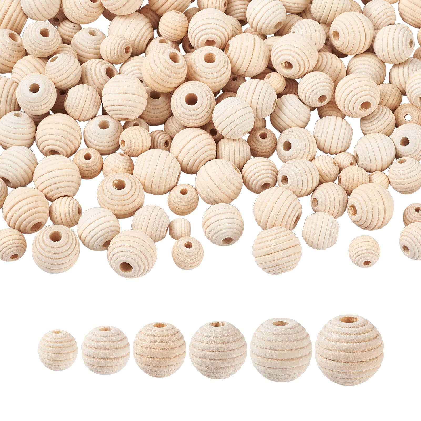 50 perline rotonde in legno naturale, 20 mm, foro grande, non finite, perline distanziali sfuse per macramè, artigianato, gioielli fai da te, decorazione della casa, foro: 9-10 mm, rotonde, 6 misure