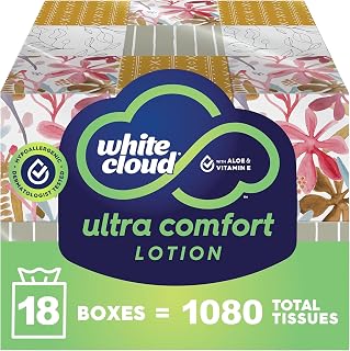 White Cloud Ultra Comfort Lotion 3-Ply Facial Tissues with Aloe & Vitamin E - 18 Box Multipack, 1080 Tissues Total