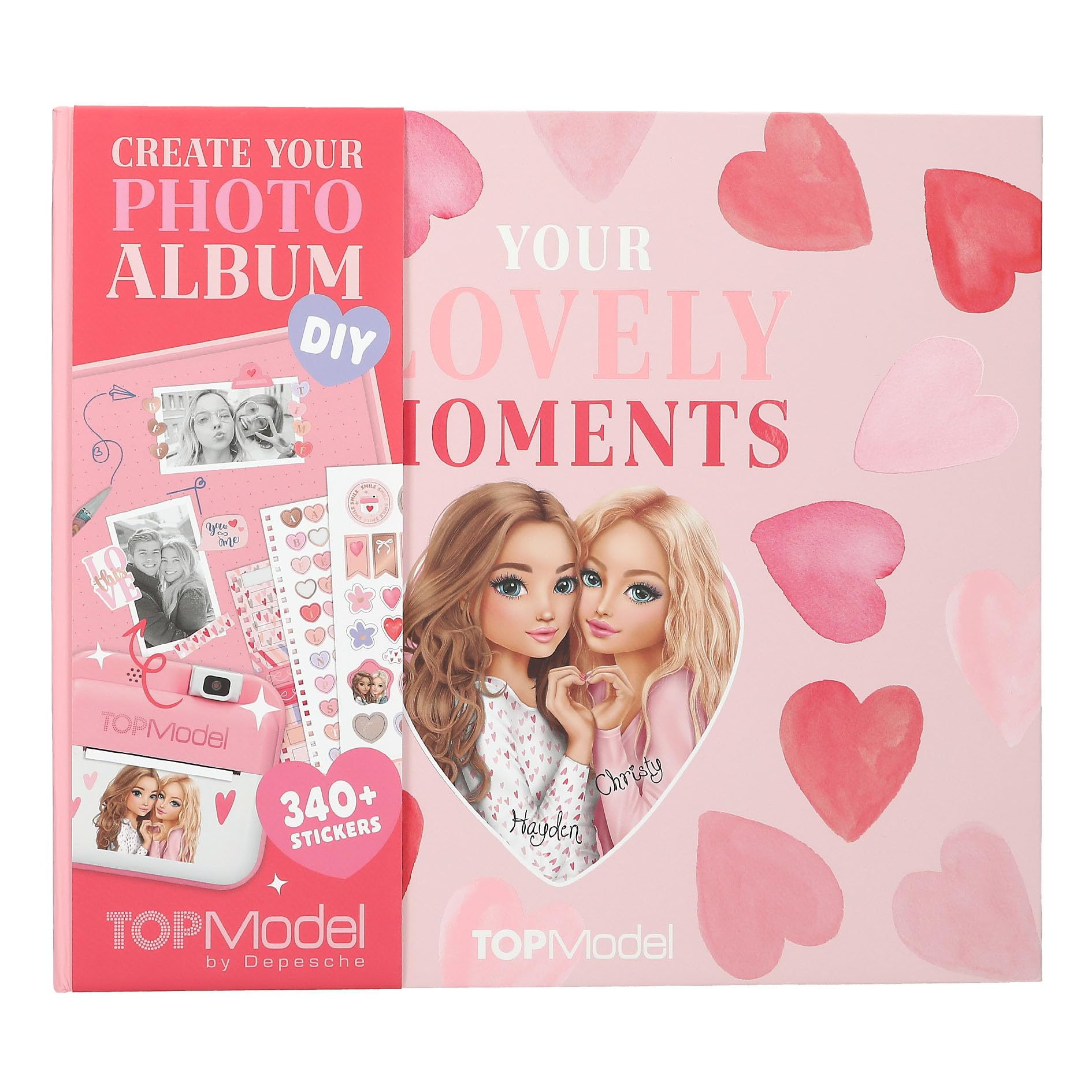 Depesche 13776 TOPModel Create Your Photo Album – DIY Pink Photo Album, Model and Hearts Design, 32 Pages Photo Book to Personalise