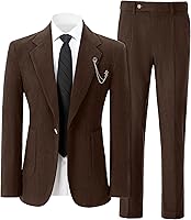 Fenson Men's Slim Fit Corduroy Suit 2-Piece Vintage 1-Button Blazer Jacket & Pants Wedding Business