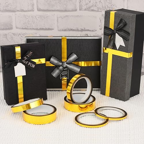 Miniatura 6 de 6 rollos de cinta dorada, cinta adhesiva dorada washi cinta metálica de múltiples anchos para decoración de pared, cinta de lámina dorada,