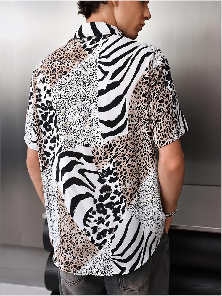 Amazon.com: Verdusa Men's Leopard Zebra Print Short Sleeve Button Amazon.com: Verdusa Men's Leopard Zebra Print Short Sleeve Button