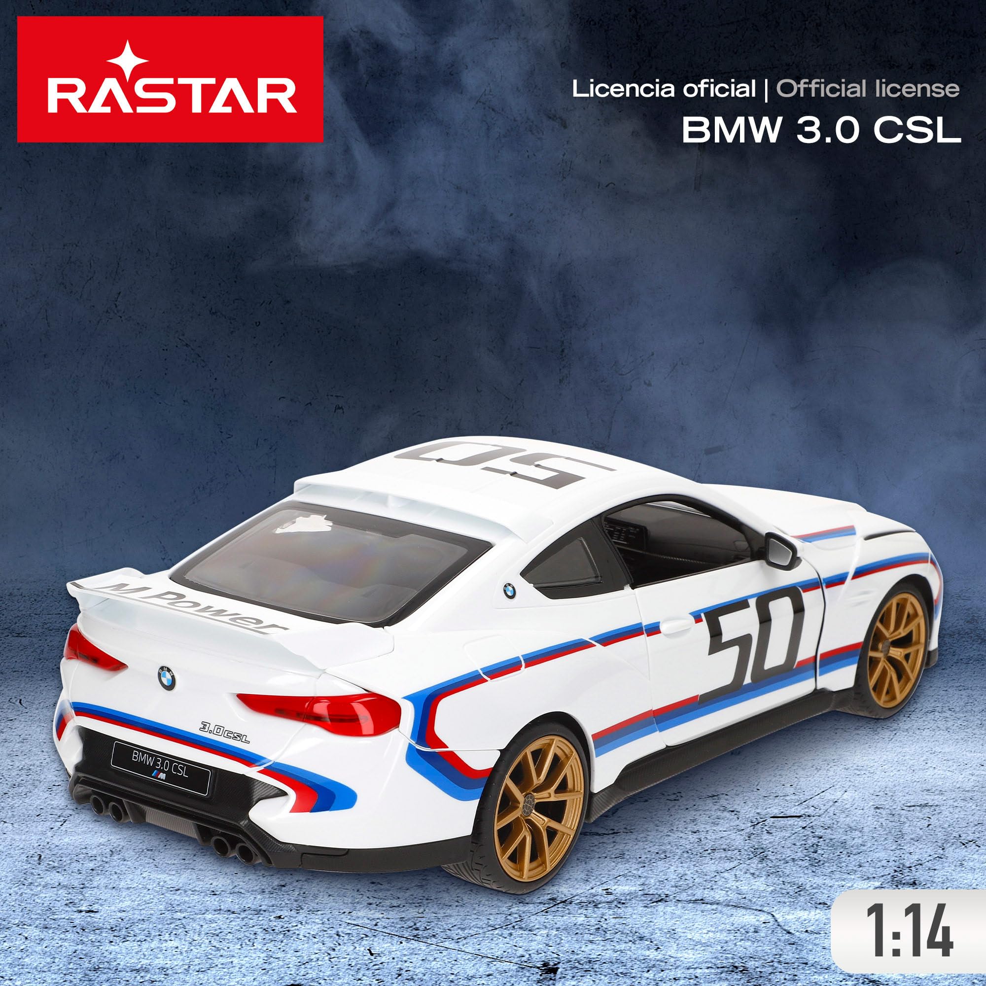 COLORBABY RASTAR Samochód zdalnie sterowany BMW 3.0 CSL, oficjalna licencja, skala 1/14, 2,4 GH.z, 6 kierunków, zasilany bateryjnie, samochody zdalnie sterowane, zabawki od 6 lat (41289)