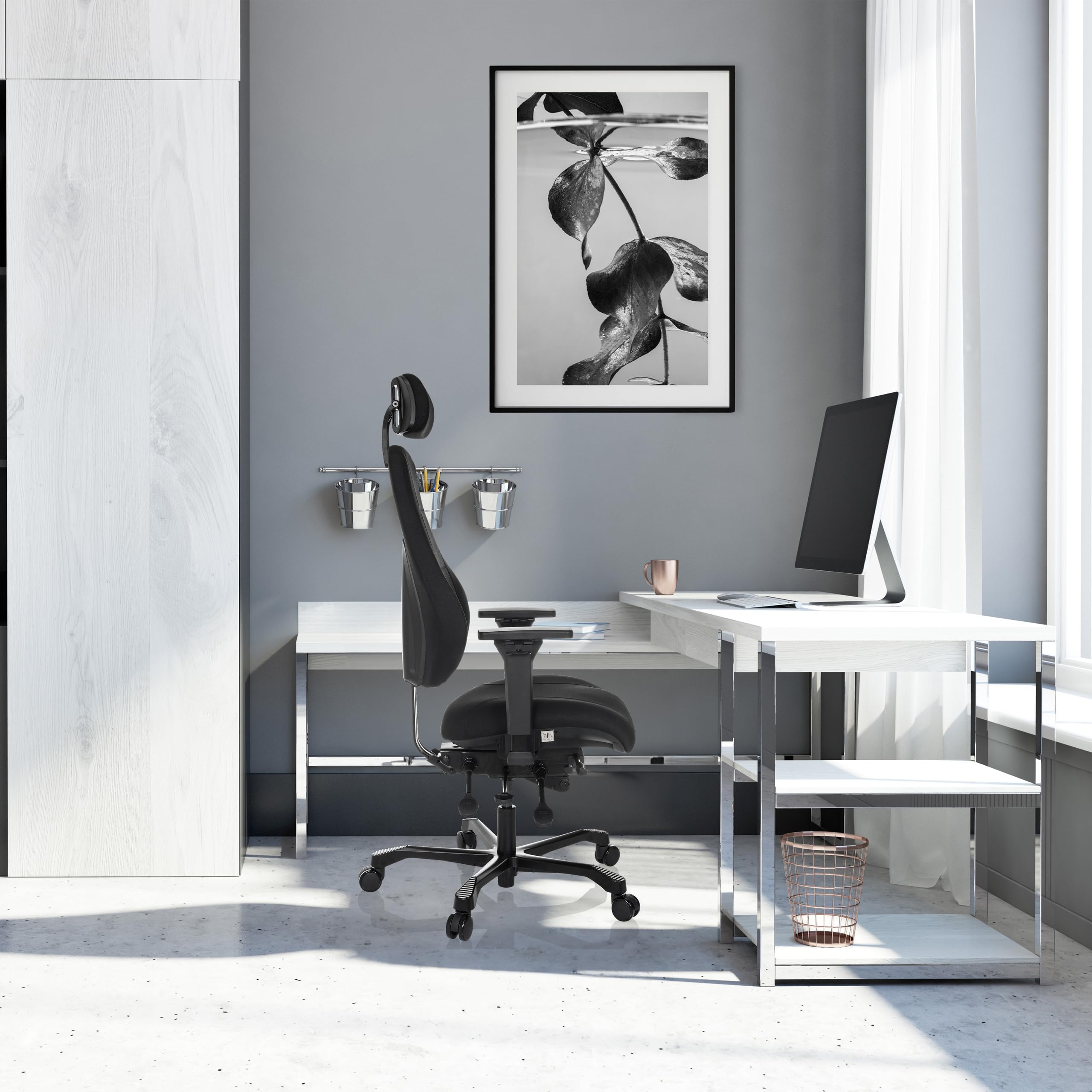 hjh OFFICE Ergonomischer Arbeitsstuhl 24 Hours Basic Stoff, robuster XXL Drehstuhl für den 24h Einsatz, bis 150kg belastbar, Schwarz