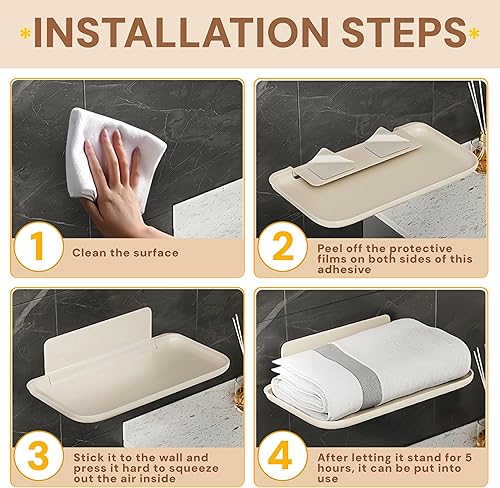 Miniatura 6 de Juego de 2 estantes flotantes plegables para pared de noche, estante de pared pequeño sin perforaciones, perfume, organizador de caravana,