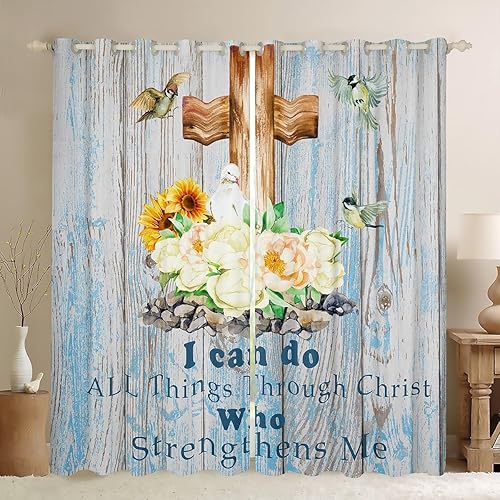 Cortinas de Acción de Gracias con tema cruzado para cristianos devotos, niños con espíritu puro, flores blancas opacas para adultos santos, paloma