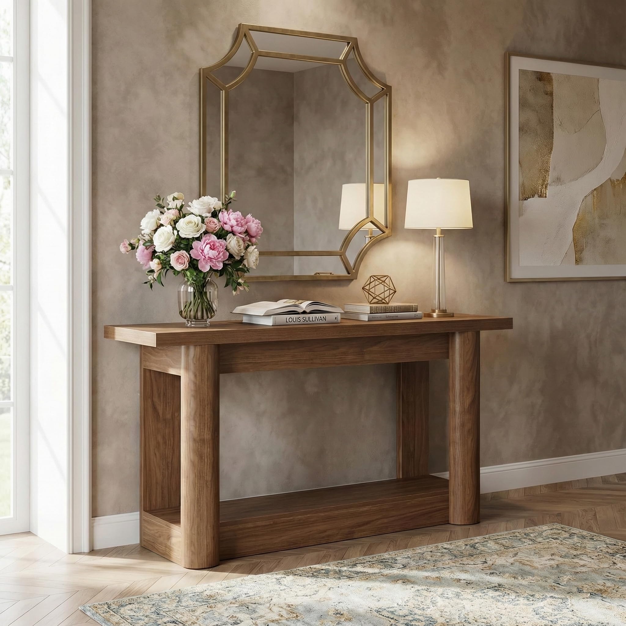 Lailang 160cm Mesa de Entrada, Consola Estrecha, Mueble de Entrada Recibidor, Mesa Recibidor Madera, Muebles auxiliares de Salon, 160 x 8 x 41 cm, Marrón Rústico