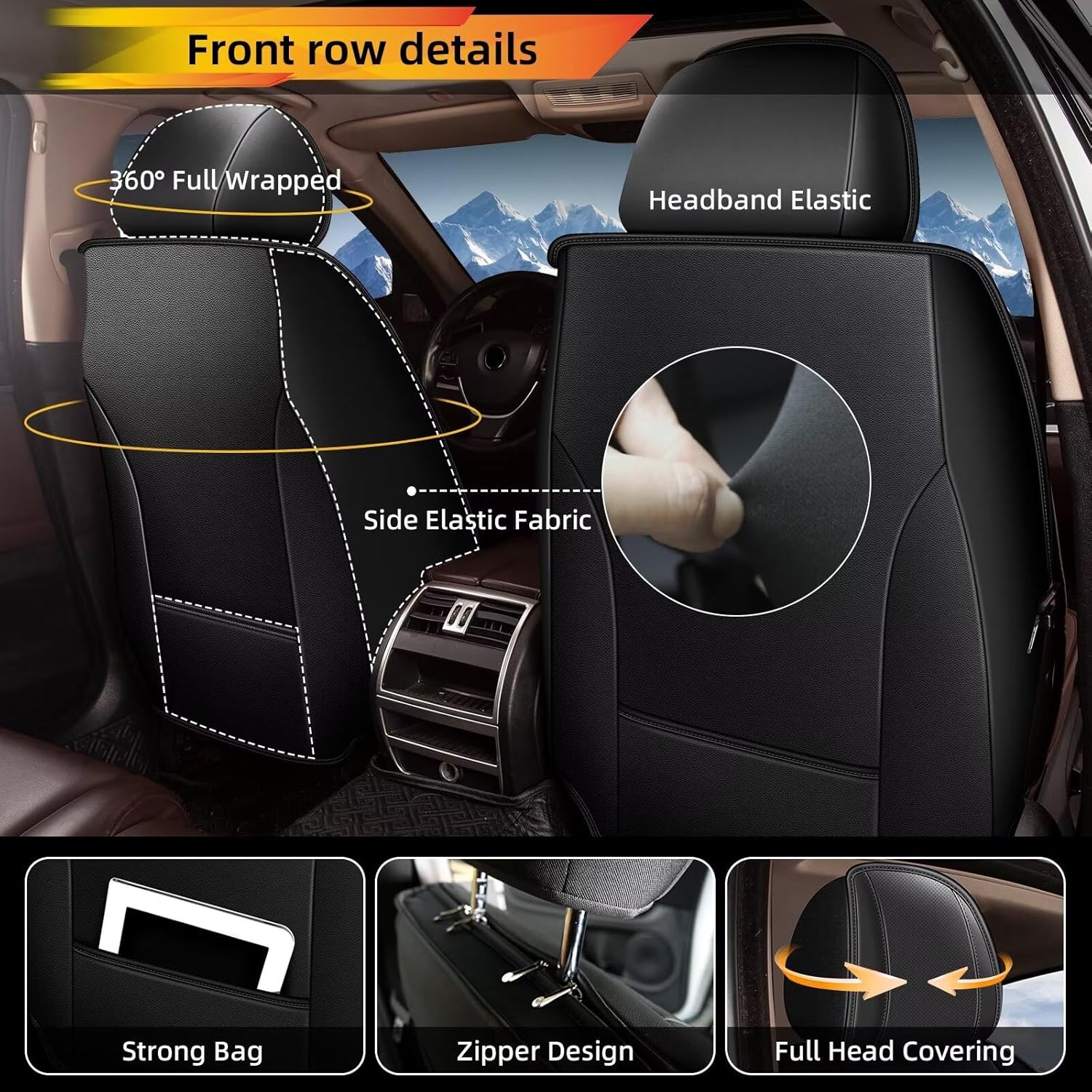 Seat Covers for Jeep Gladiator 2020-2026 Front Set Breathable Car Seat Covers Faux Leather Automotive Seat Cushion(Black)
